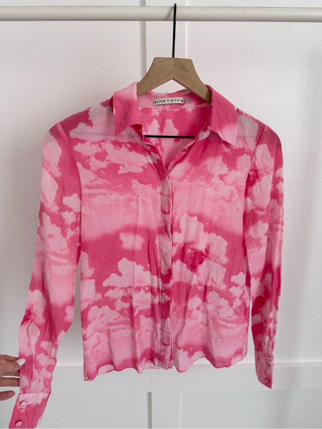 Alice & Olivia Willa Pink Clouds Silk Button Up Shirt